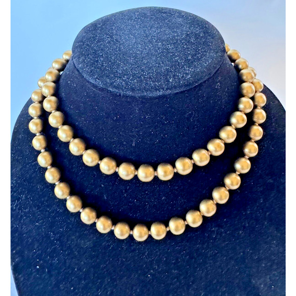 Vtg KJL Brushed Gold Faux Pearl Necklace Double or Single Strand - Picture 1 of 5